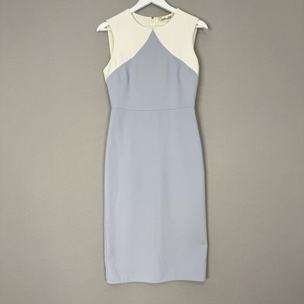 Diane Von Furstenberg DVF Colorblock Sheath Dress Womens 4 Gray Modest Career